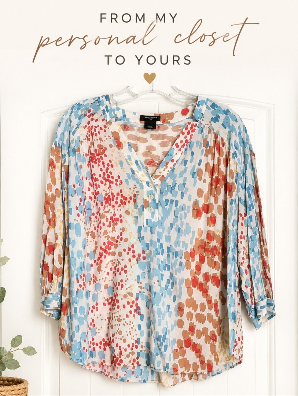 Ann Taylor Abstract Print Blouse Size L Lightweight 3/4 Sleeve Top